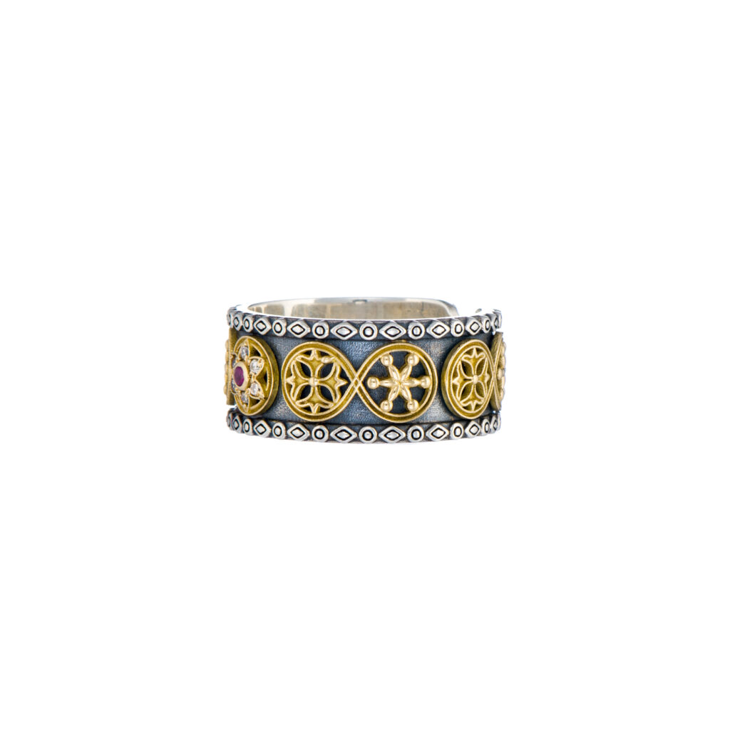 Multi Faith Open Ring in k18 Yellow Gold and Sterling Silver 925