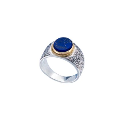 Ring for Men in 18k Yellow Gold and Silver with Semi Precious Stones