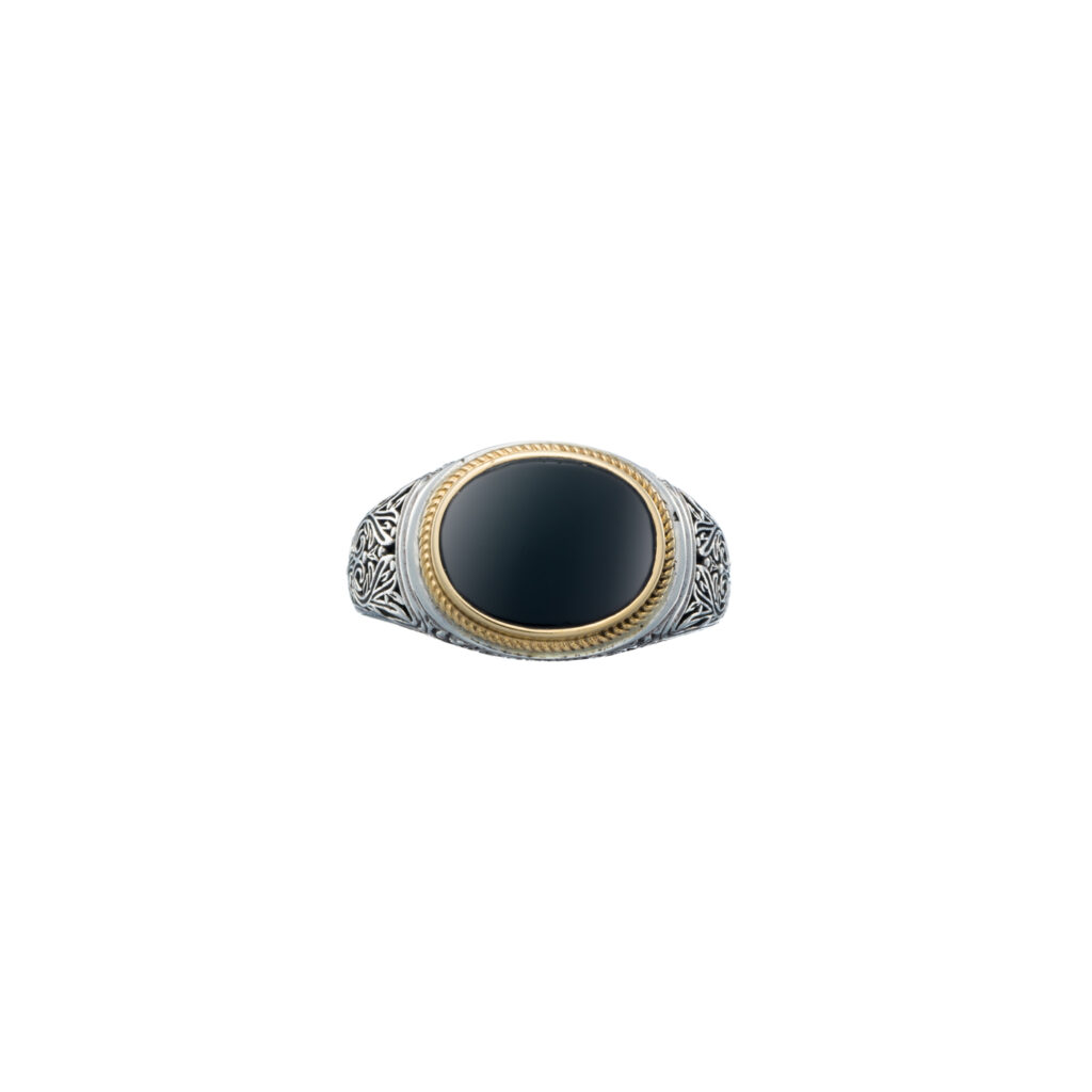 Oval Ring for Men in 18k Yellow Gold and Sterling Silver
