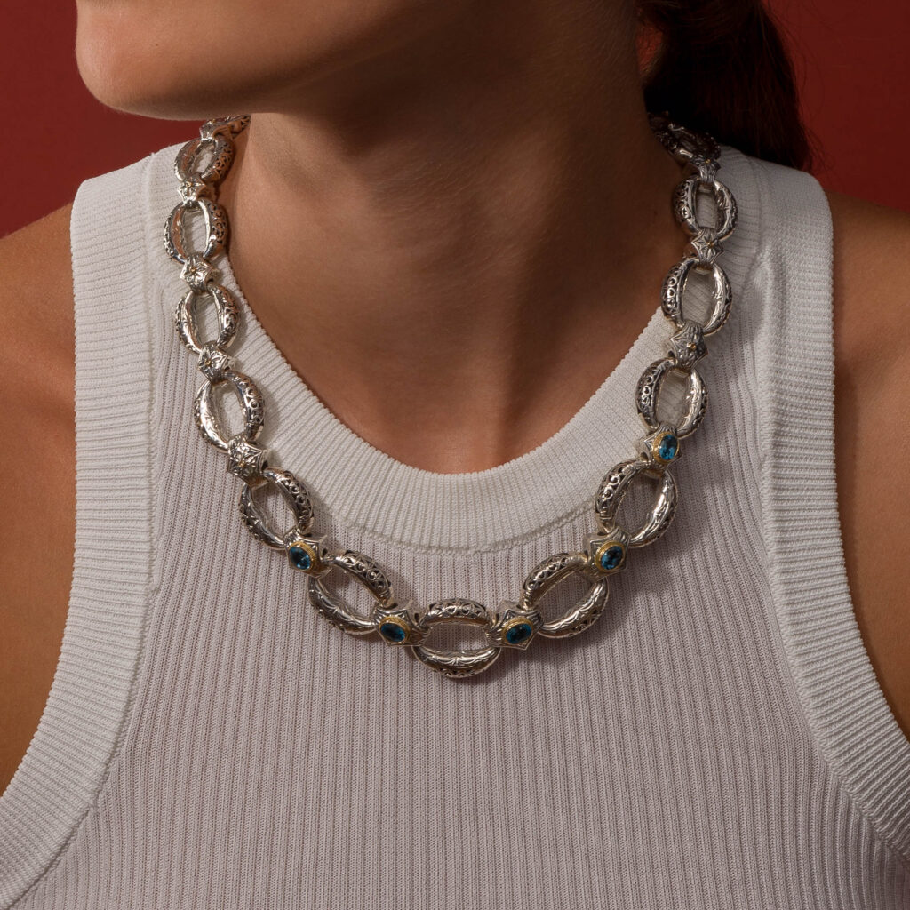 Oval Link Necklace in 18k Yellow Gold and Sterling Silver