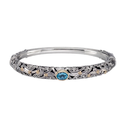 Handcrafted Silver Bracelet with Blue Topaz and 18k Gold
