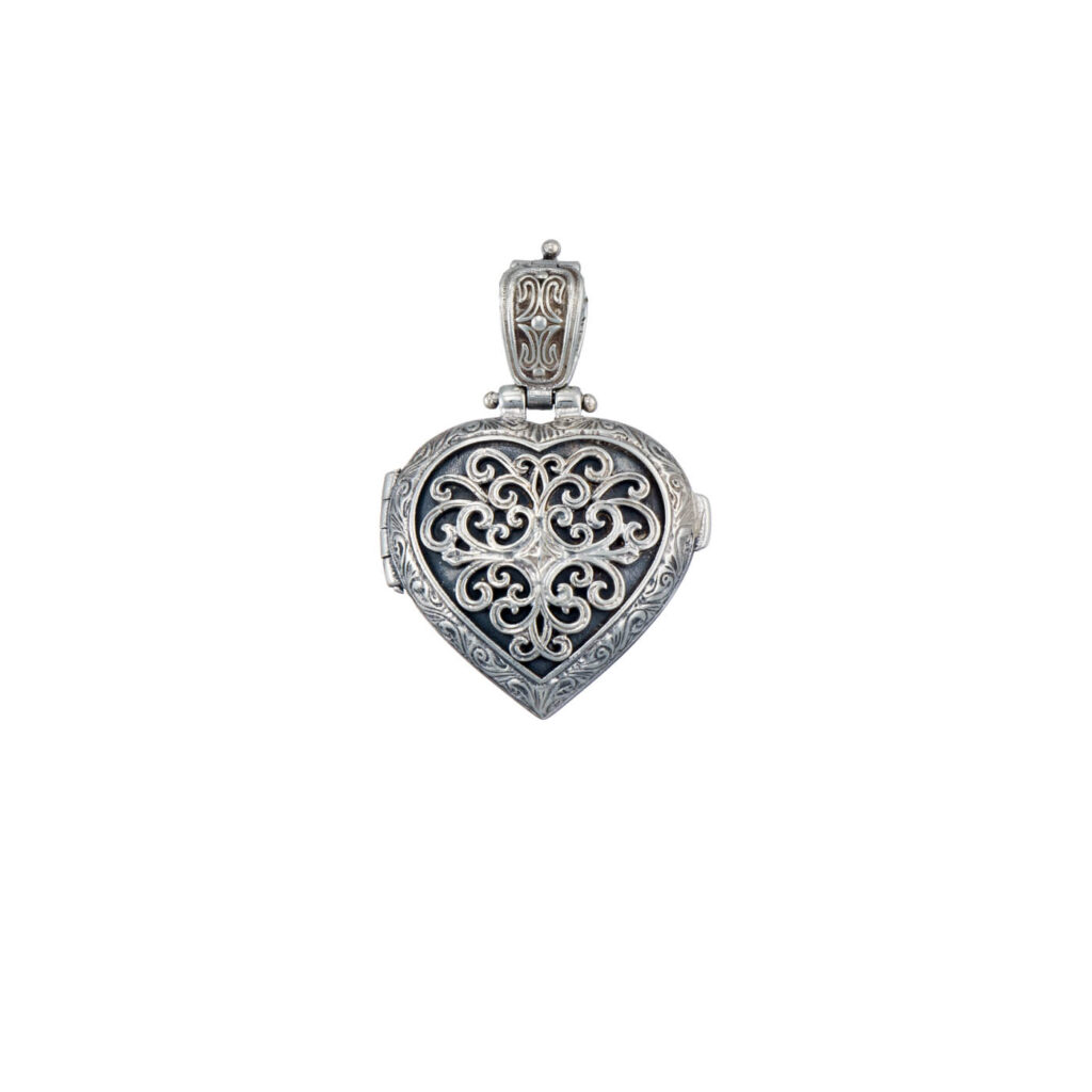Medium Heart Pendant Filigree Flower Photo Remembrance