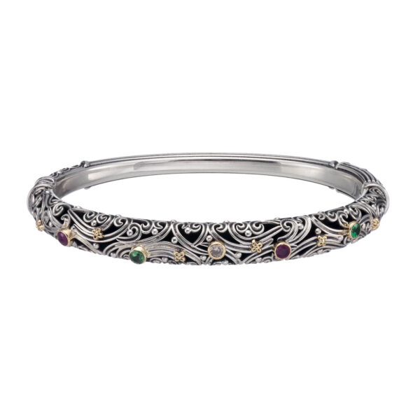 Handcrafted bracelet in Gold k18 and Silver with multi colorful stones