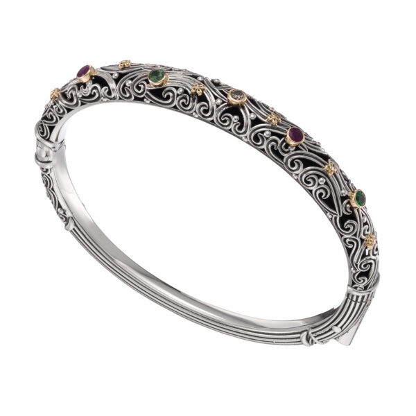 Handcrafted bracelet in Gold k18 and Silver with multi colorful stones