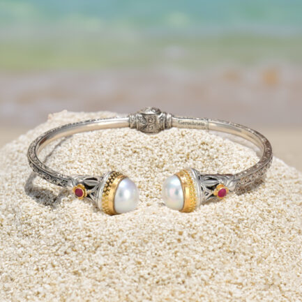 Pearls Cuff Bracelet in 18k Gold and Silver 6346 b