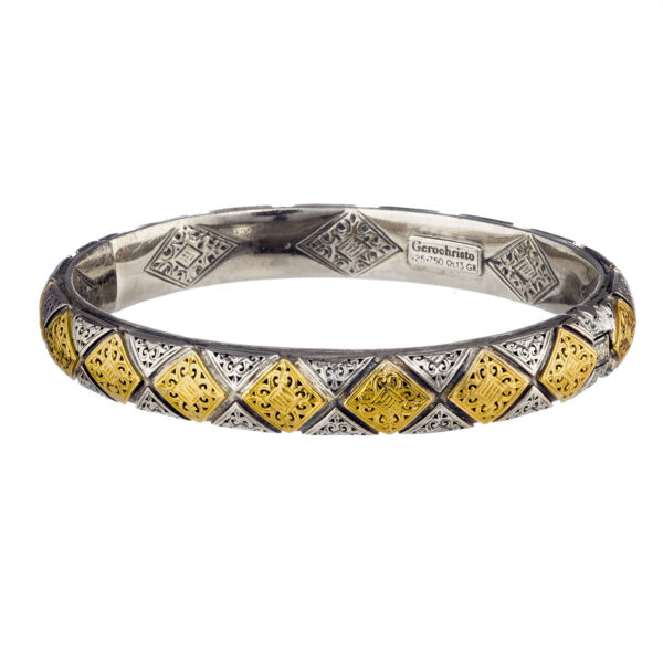 Rhombus Pattern Bangle Bracelet in 18k Gold and Silver 6463