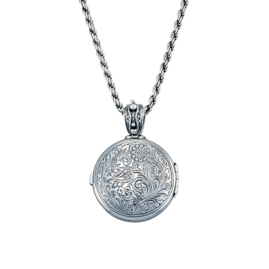 Round Locket Large Pendant Filigree Photo Remembrance