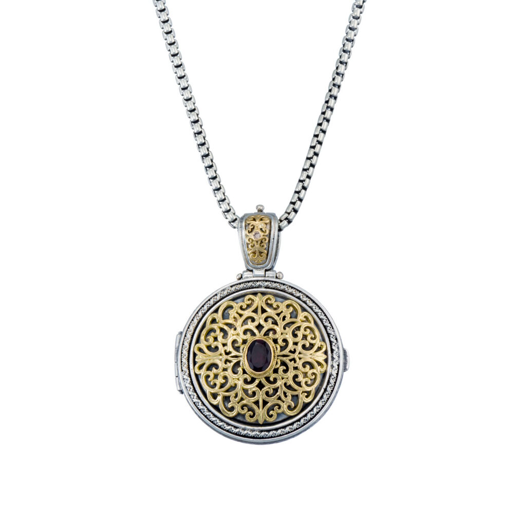 Round Locket Large Pendant Filigree Photo Remembrance