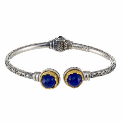 Round colors Cuff Bracelet in Silver 925 with Gold Plated parts 6477 lapis
