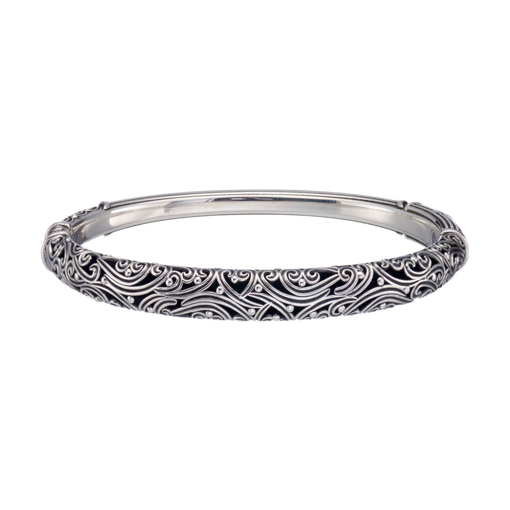 Silver Filigree Oval Bracelet with Floral Details