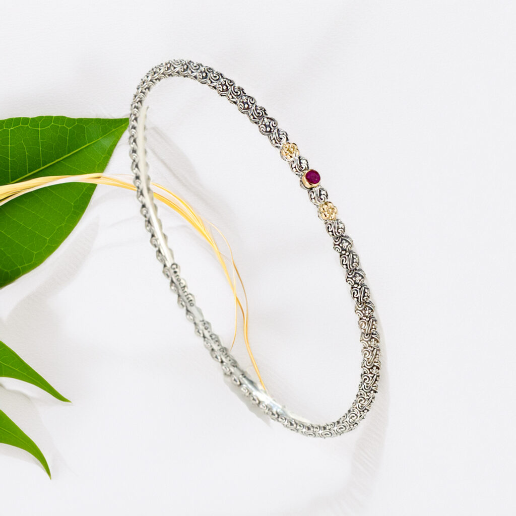 Thin Bangle Bracelet in 18k Gold and Silver 6580