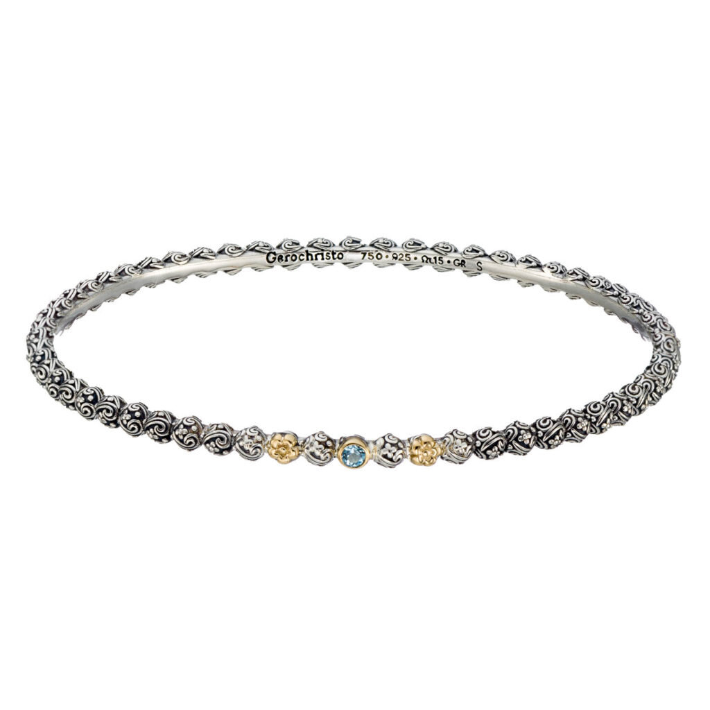 Thin Bangle Bracelet in 18k Gold and Silver blue topaz 6580