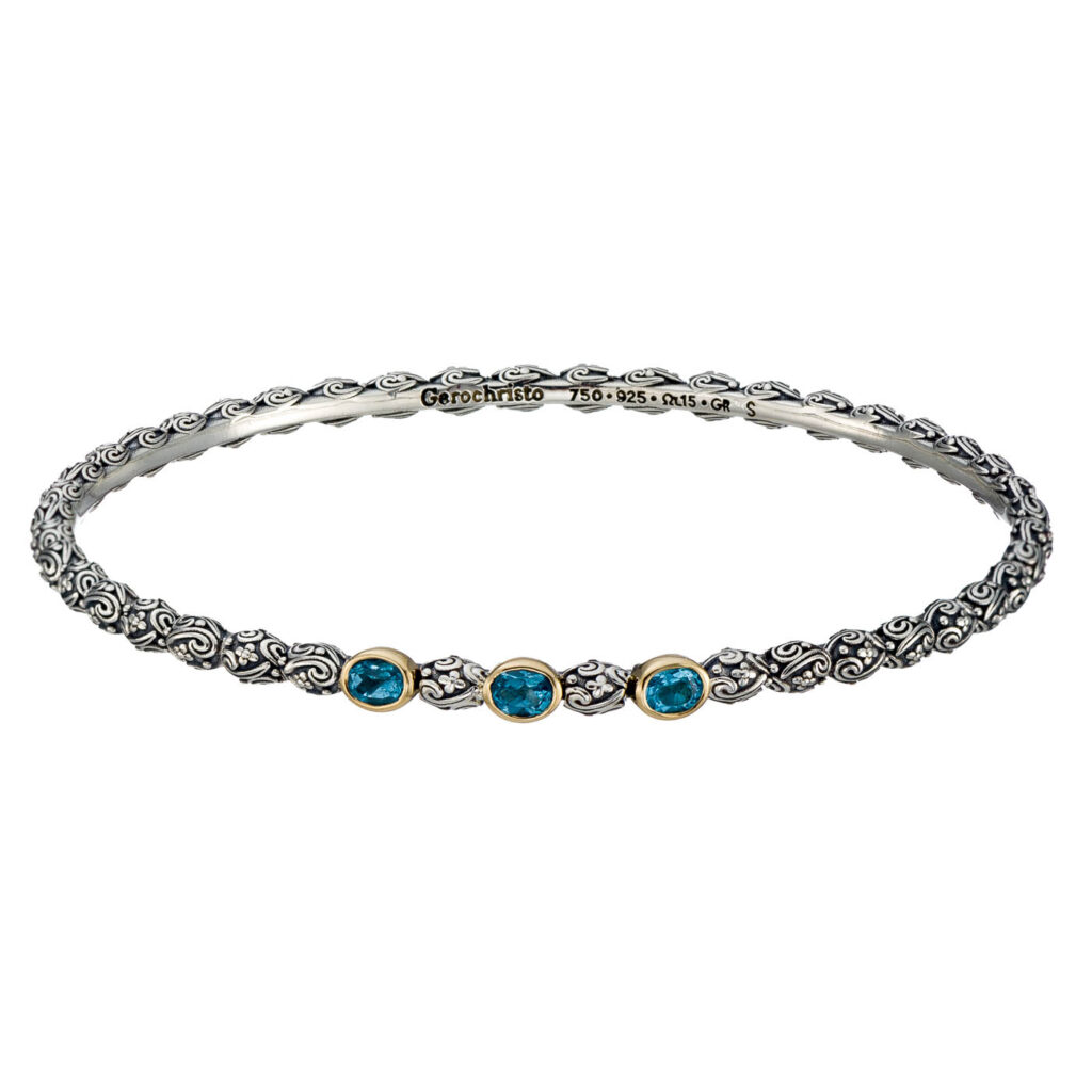 Thin Bangle Bracelet in k18 Gold and Silver blue topaz-6578