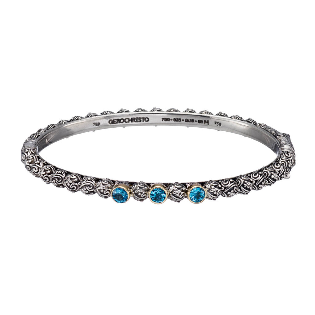 Thin Bracelet Triple Stones in k18 Gold and Sterling Silver