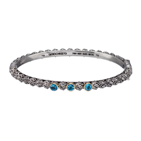 Thin Bracelet Triple Stones in k18 Gold and Sterling Silver