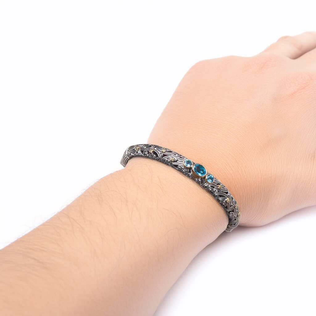 Triple Stones Oval Bracelet in 18k Yellow Gold and Silver 925