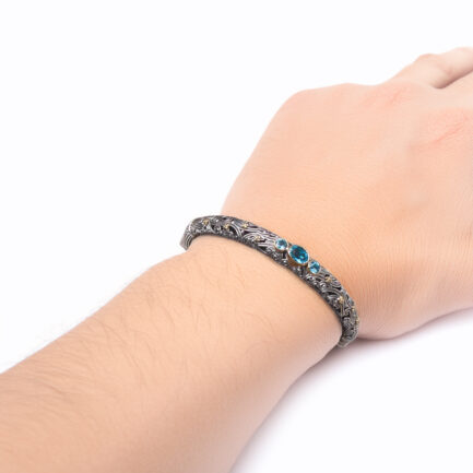 Triple Stones Oval Bracelet in 18k Yellow Gold and Silver 925