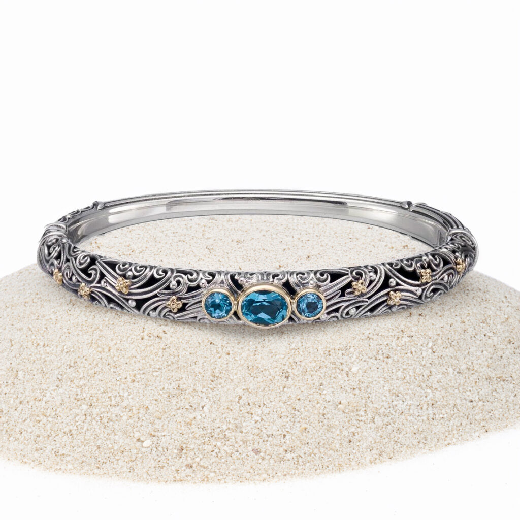 Triple Stones Oval Bracelet in 18k Yellow Gold and Silver 925