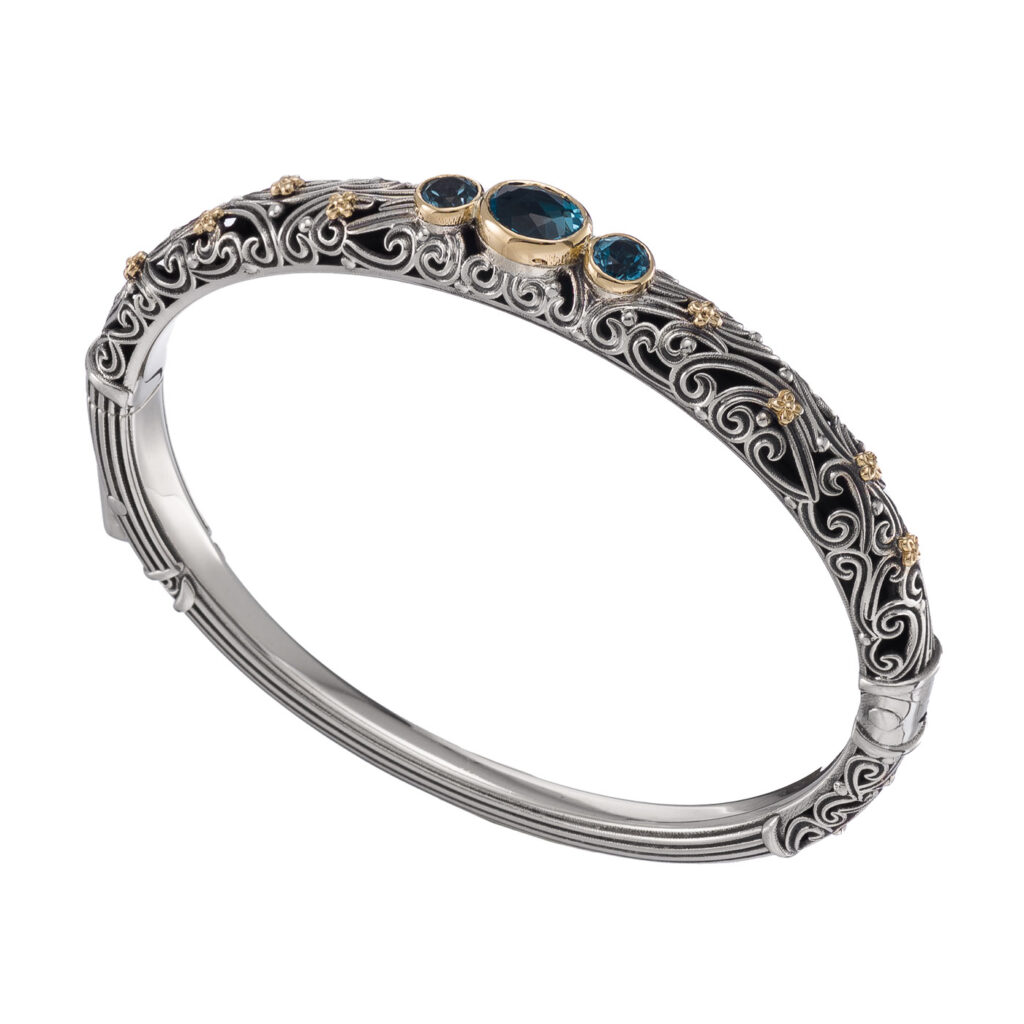 Triple Stones Oval Bracelet in 18k Yellow Gold and Silver 925