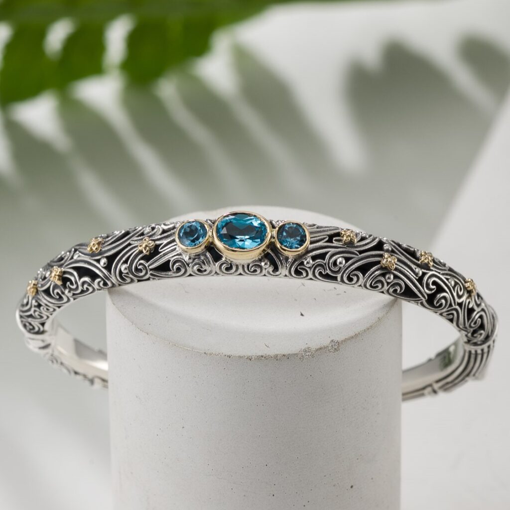 Triple Stones Oval Bracelet in 18k Yellow Gold and Silver 925