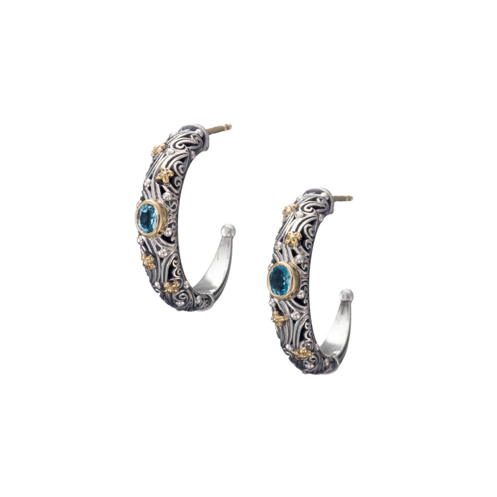 Hoop Earrings in 18k Gold and Silver 10017 blue topaz