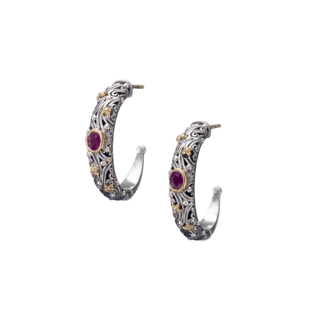 Hoop Earrings in 18k Gold and Silver 10017 ruby