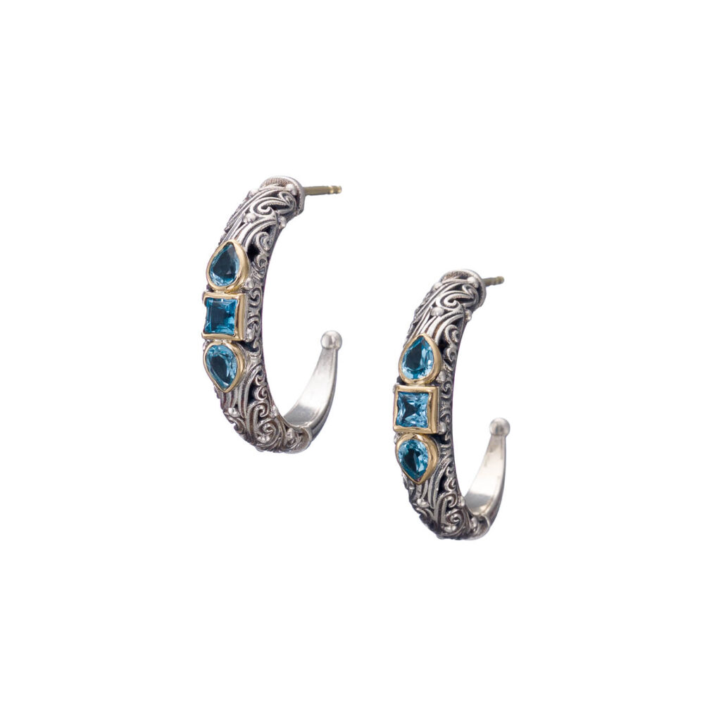Hoop Earrings in 18k Gold and Silver 10021 blue topaz