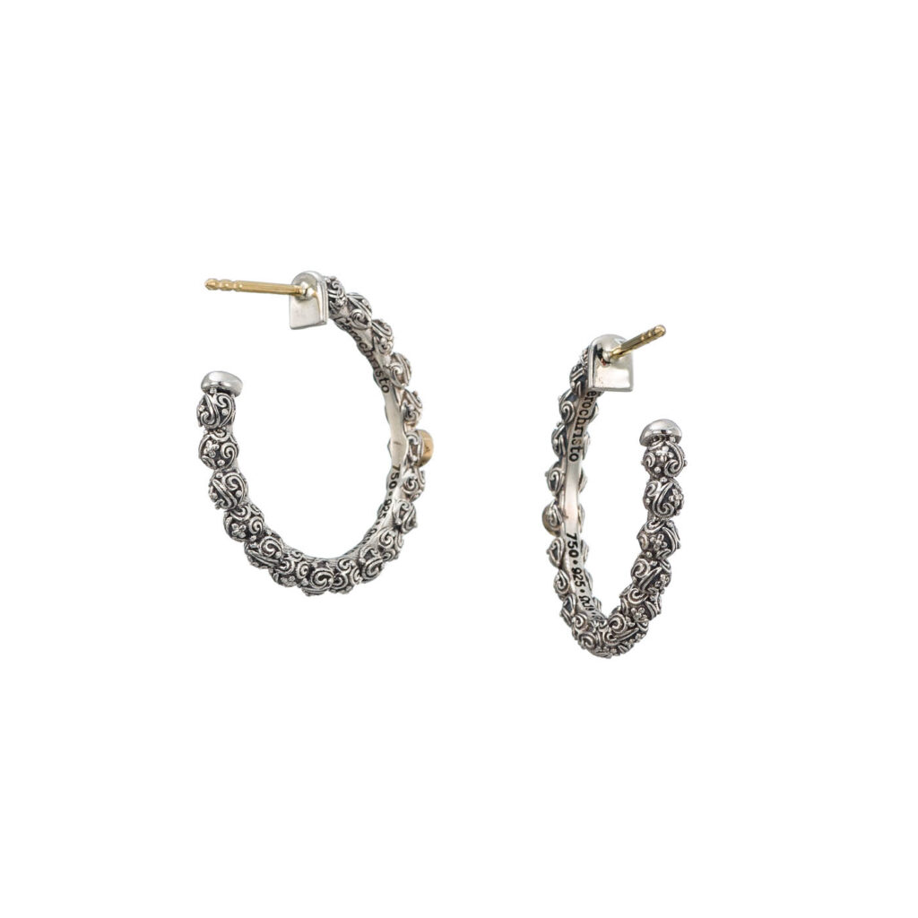 Hoop Earrings in 18k Yellow Gold with Sterling Silver and Gemstones