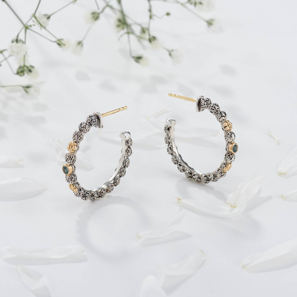 Hoop Earrings in 18k Gold and Silver 1996 tsavorite a