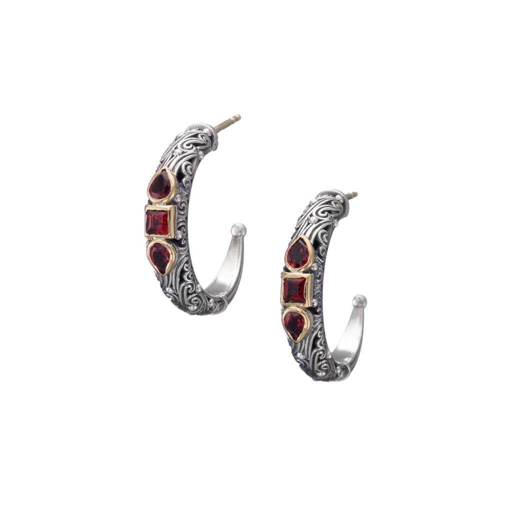 Hoop Earrings in 18k Gold and Silver garnet 10021