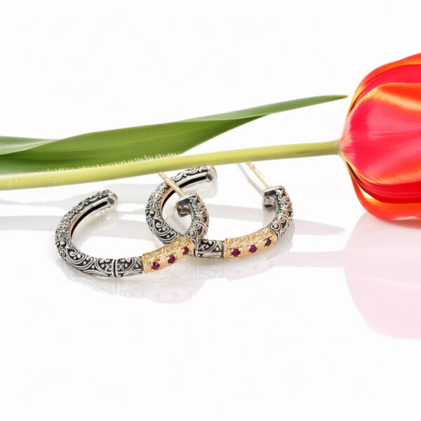 Hoop Earrings in 18k Gold and Silver ruby 1998