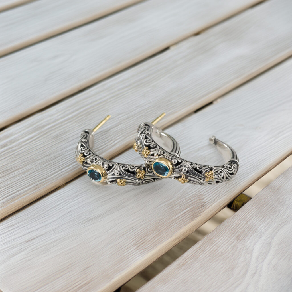 Hoops Earrings in 18k Gold and Silver 10017 Blue-topaz