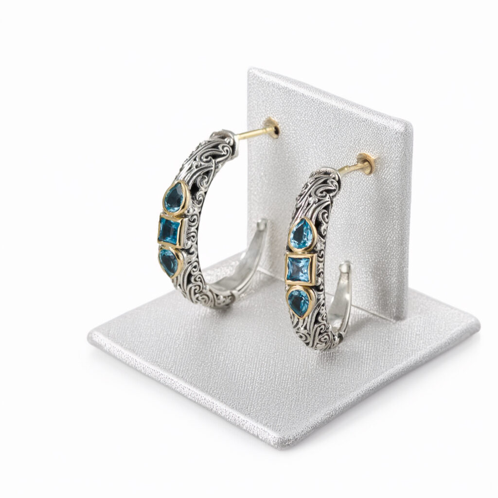Hoops Earrings in 18k Gold and Silver 10021-with-blue-topaz