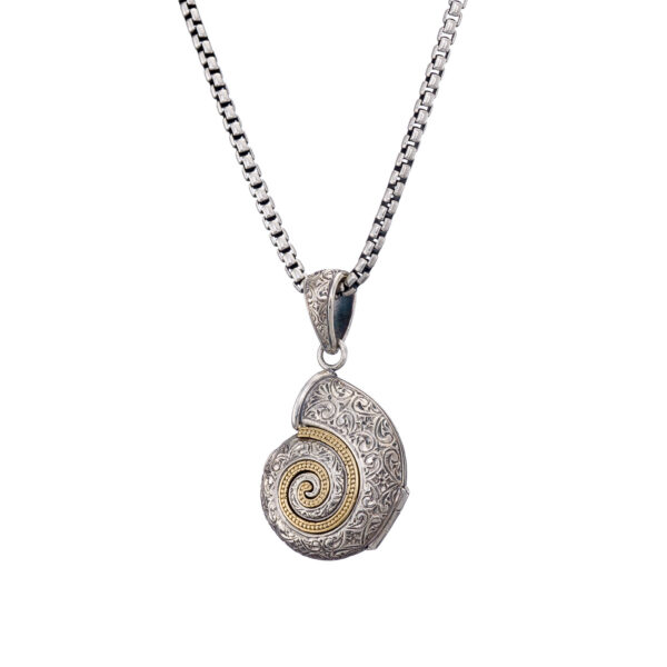 Sea Snail Locket Pendant in k18 Gold and Silver 3432a