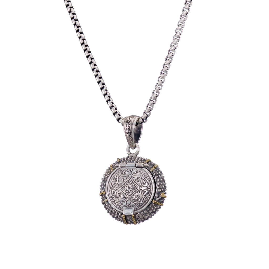 Sea Urchin Locket Pendant in 18k Gold with Ruby and Silver 3434 back 2