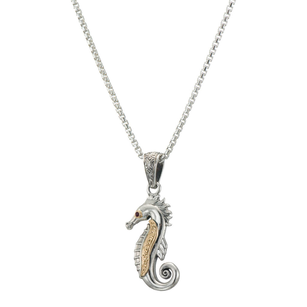 Seahorse Medium Pendant in 18k Gold and Silver 3435 b