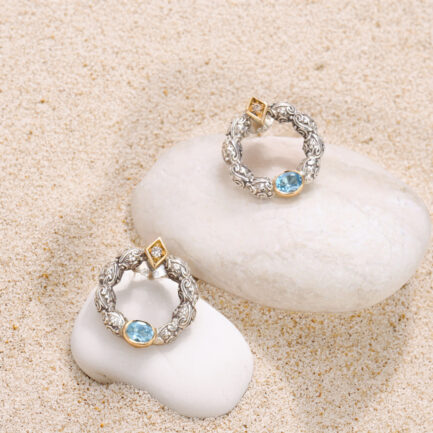 Small Circle Stud Earrings with 18k Gold and Silver-10006 blue