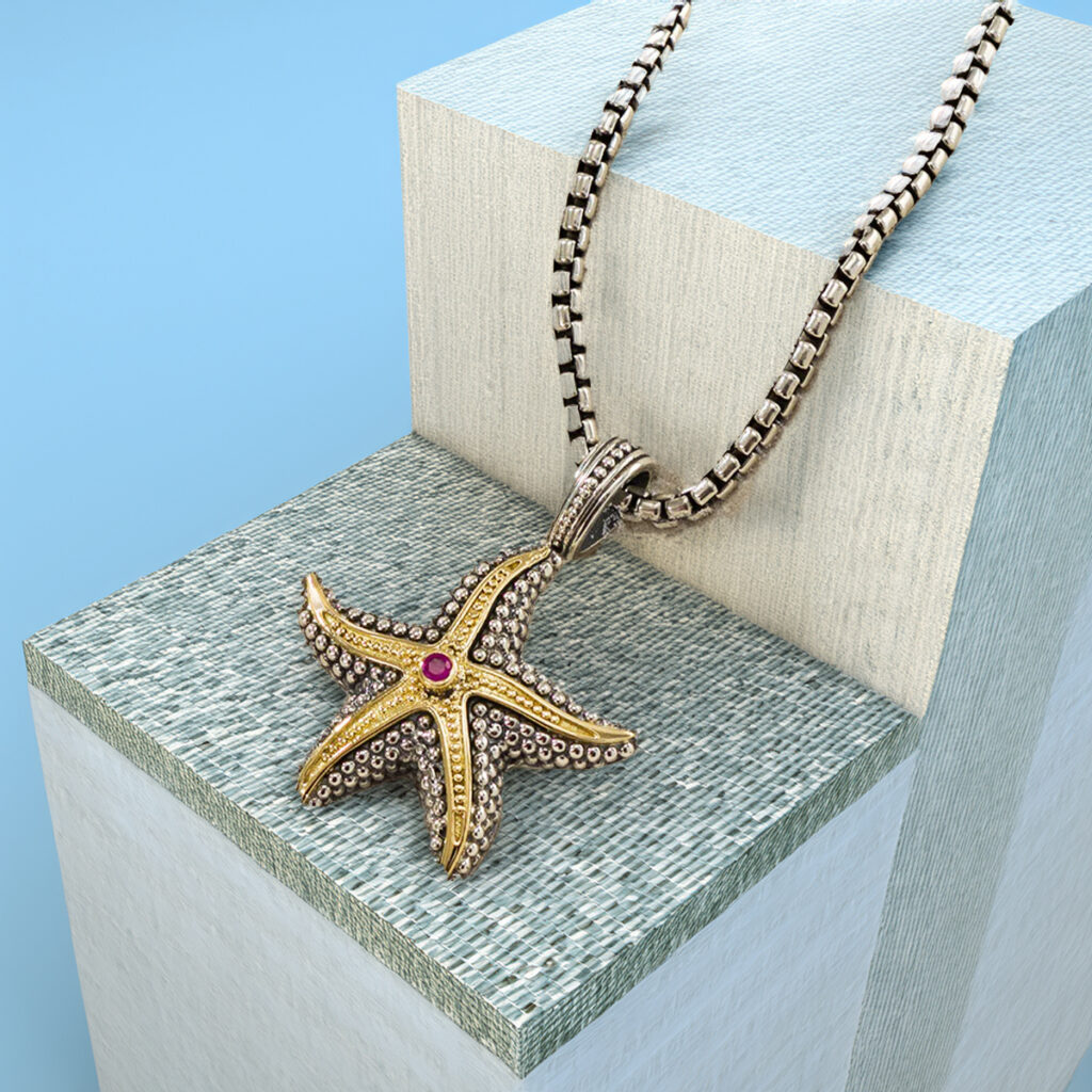 Starfish Pendant in 18k Gold and Silver with Ruby 3424 r