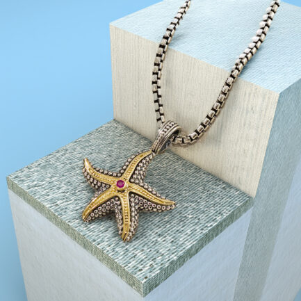 Starfish Pendant in 18k Gold and Silver with Ruby 3424 r