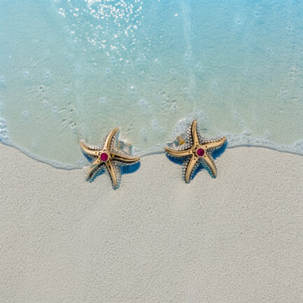 Starfish Stud Earrings in 18K Gold and Silver 10024