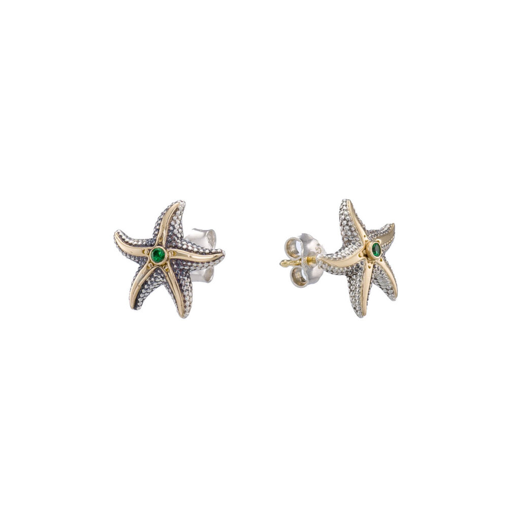 Starfish Stud Earrings in 18K Gold and Silver 10024 tsavorite t
