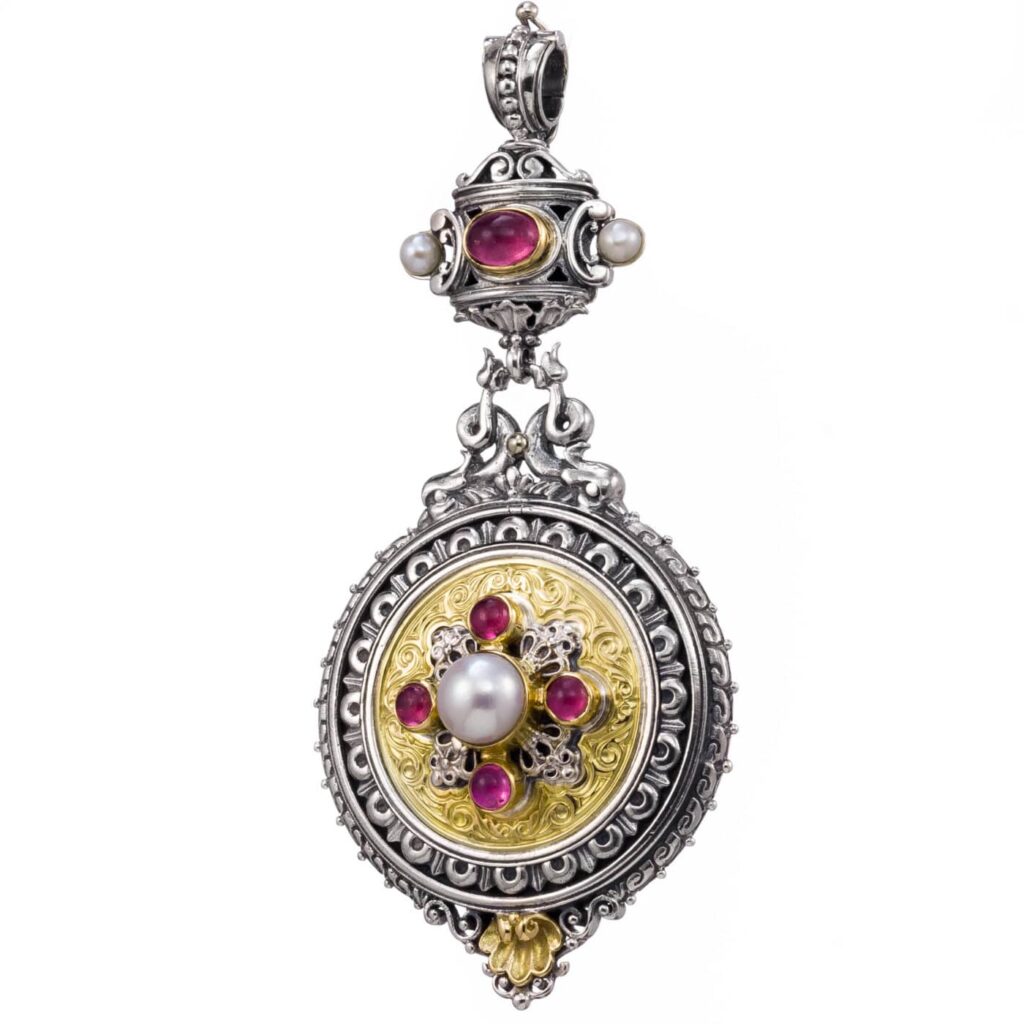 Byzantine Drop Large Pendant for Women 18k Yellow Gold and Silver Code 3000