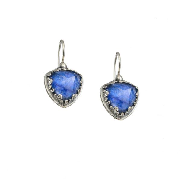 Triangle Earrings with Colorful Doublet Stones in Sterling Silver