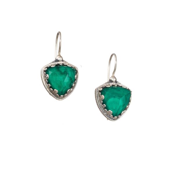 Triangle Earrings with Colorful Doublet Stones in Sterling Silver