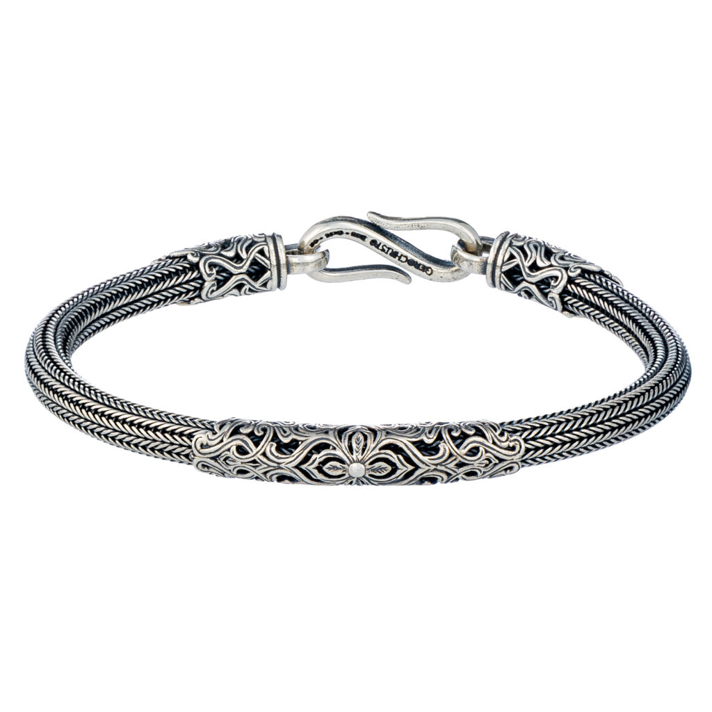 Braided Floral Chain Bracelet in Sterling Silver