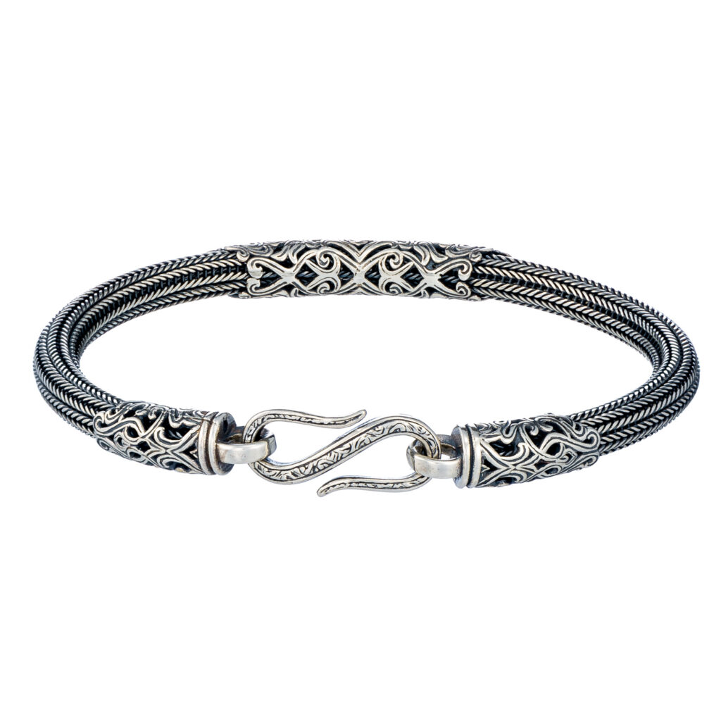 Braided Floral Chain Bracelet in Sterling Silver