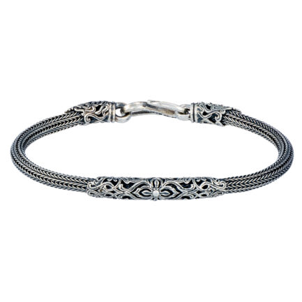 Braided Floral Chain Bracelet in Sterling Silver
