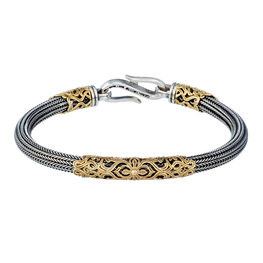 Braided Floral Chain Bracelet with Gold Accents