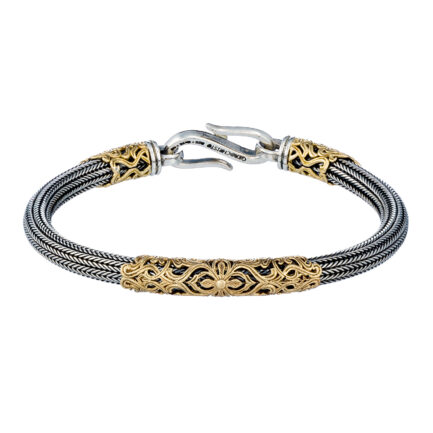 Braided Floral Chain Bracelet with Gold Accents