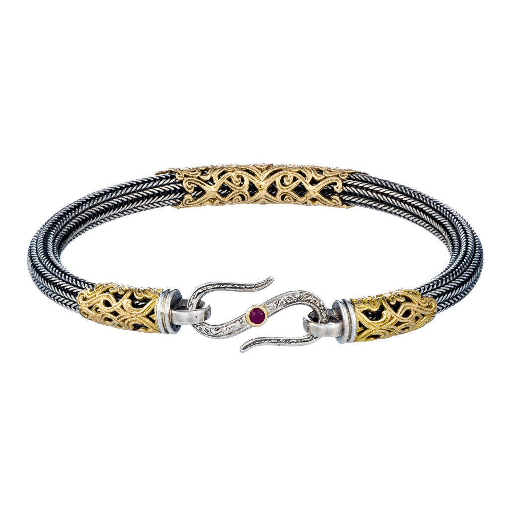 Braided Floral Chain Bracelet with Gold Accents